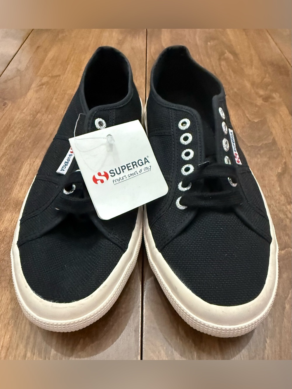 Superga Men’s Black Canvas Sneakers with White Sole